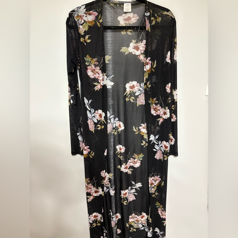 NWOT Black Sheer Floral Cardigan duster